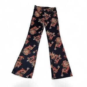 ShoSho NWT Women’s Satin Finish Black Dragon Flare Pants L Stretch Y2K 90's